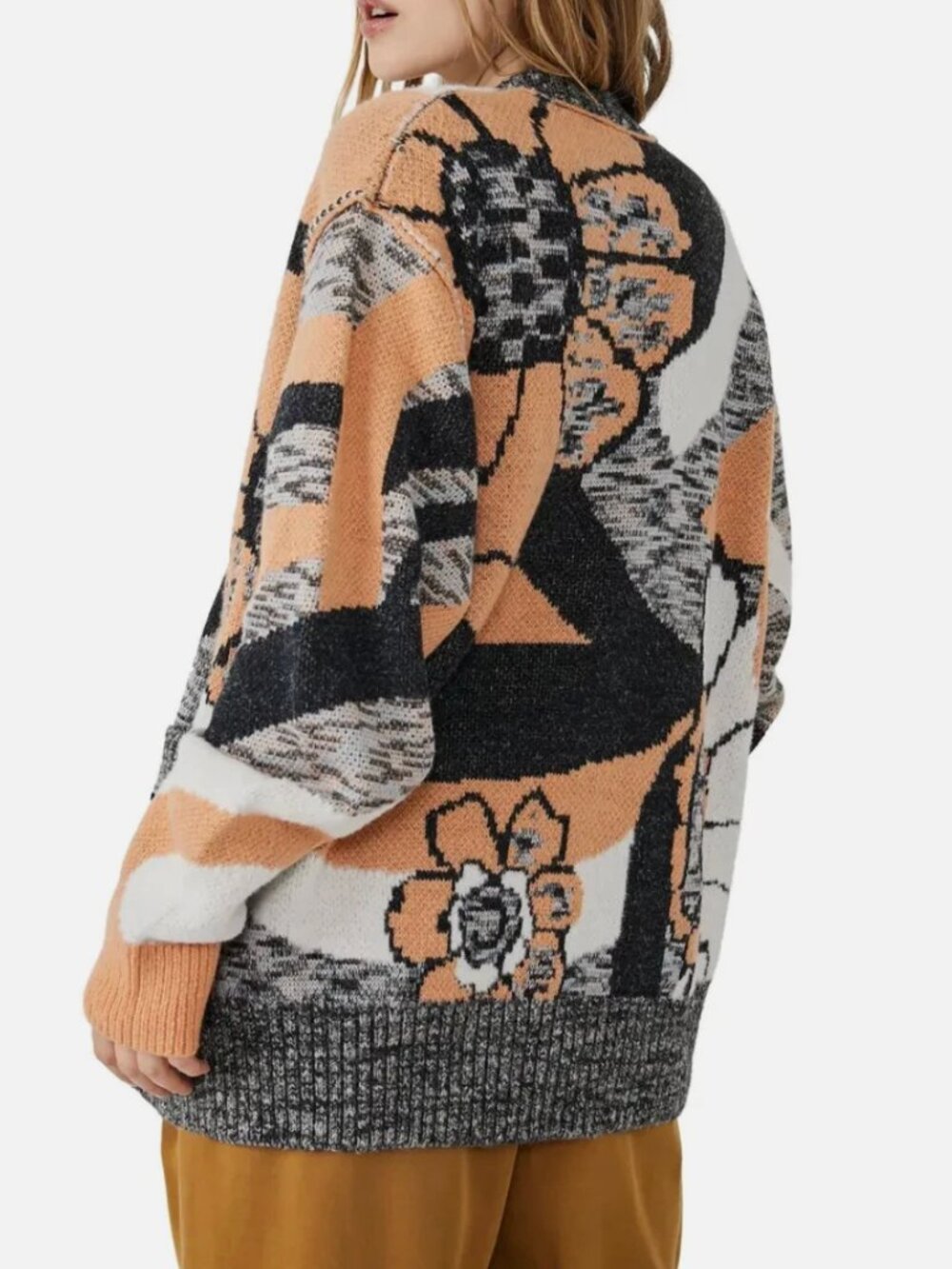 Free People August Cardigan Peach Petals Floral Oversized Boho Sweater Cozy S